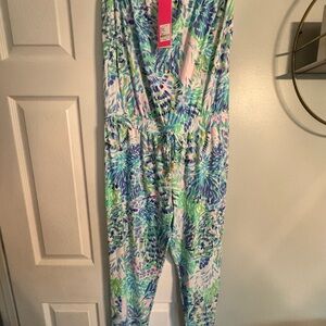 Lilly Pulitzer Green and Blue Leaf Print Jumpsuit